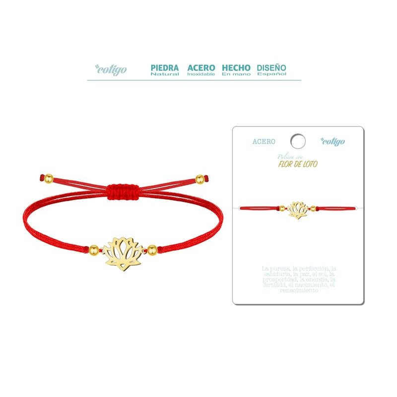 Pulsera Hilo Rojo Flor De Loto Dorado - Coleccion amuleto pulsera roja